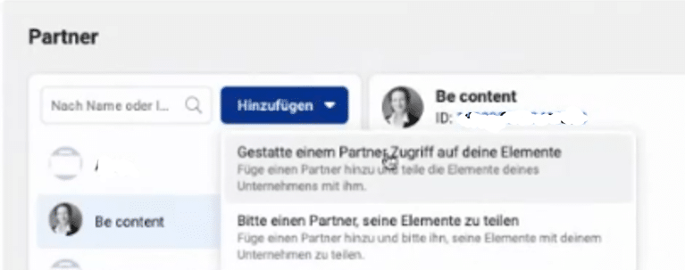 Hinzufügen von Partner im Facebook Business Manager