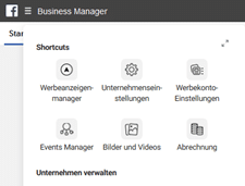 Unterrnehmenseinstellungen des Business Managers