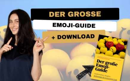 Sandra Staub zeigt auf den neuen Download des großen Emoji-Guides, der jetzt kostenfrei verfügbar ist